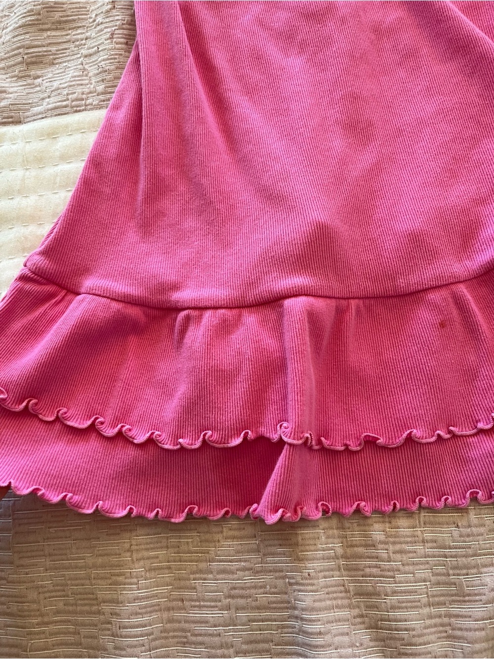 Y2K 2000s Pink Cotton Ruffle Hem Mini Dress Bow and Sparkle Accent L - Picture 3 of 7
